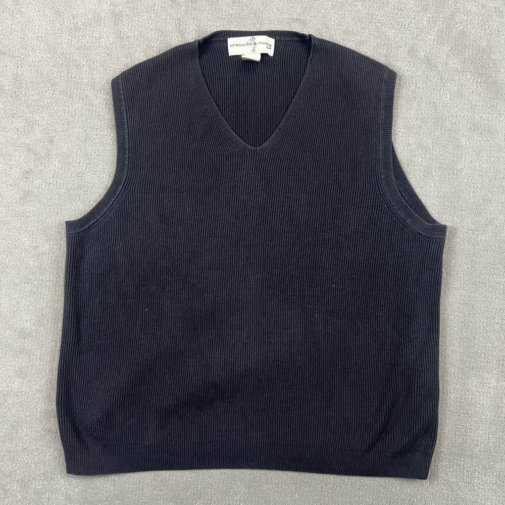 Preswick & Moore Golf Sweater Vest Mens Large Navy Blue Cotton Ribbed V-Neck L